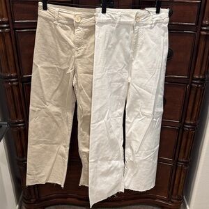 Cream and White Wide-Leg Pants